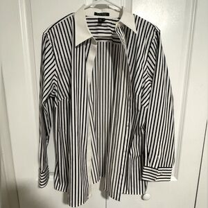 Like New: Lauren Ralph Lauren Black & White Striped Button Down : Size 2x